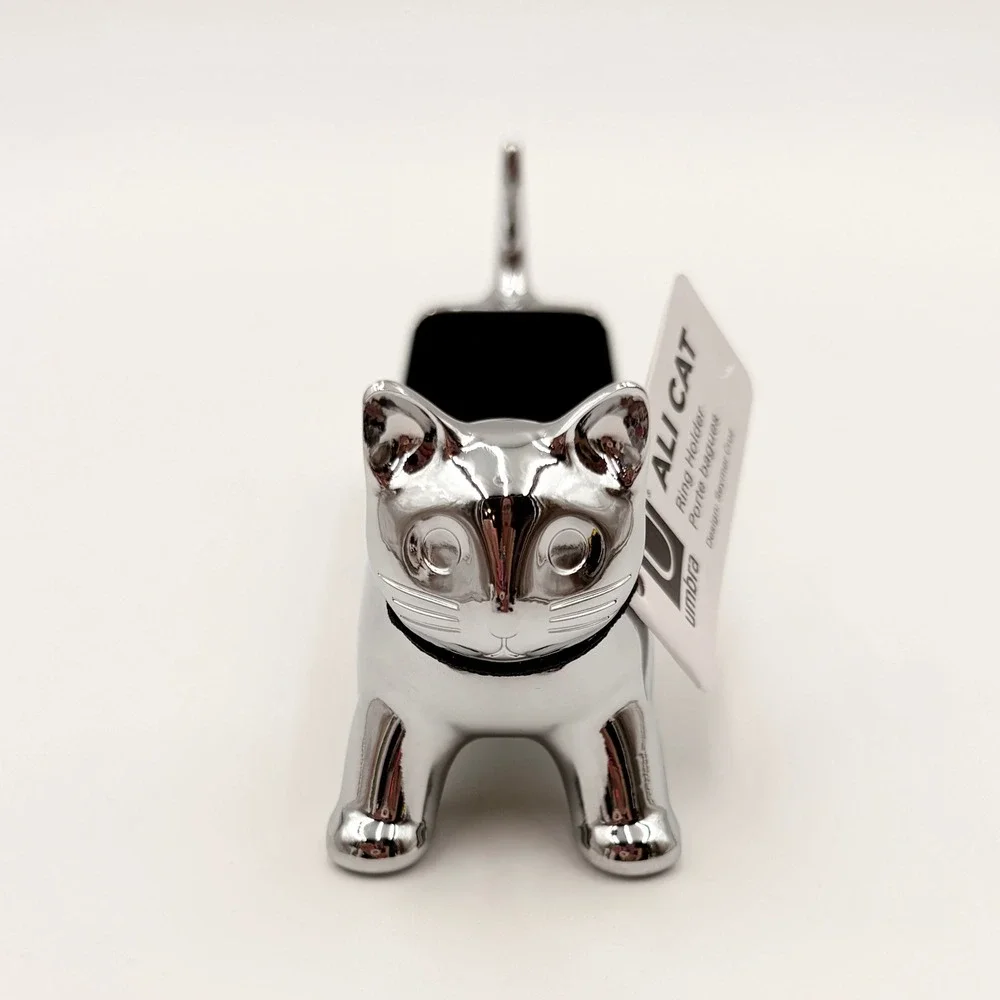 Umbra Ali Cat Silver Chrome Ring Holder Jewelry Tray Seymer Cruz Design NWT